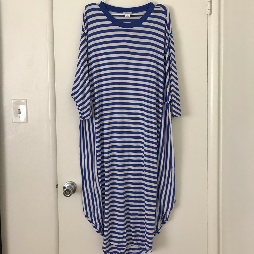 Monki Blue and White Striped Midi Dress